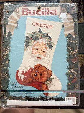 Bucilla #82826 Counted Cross Stitch Kit 1991 Victorian Santa Stocking New Sealed